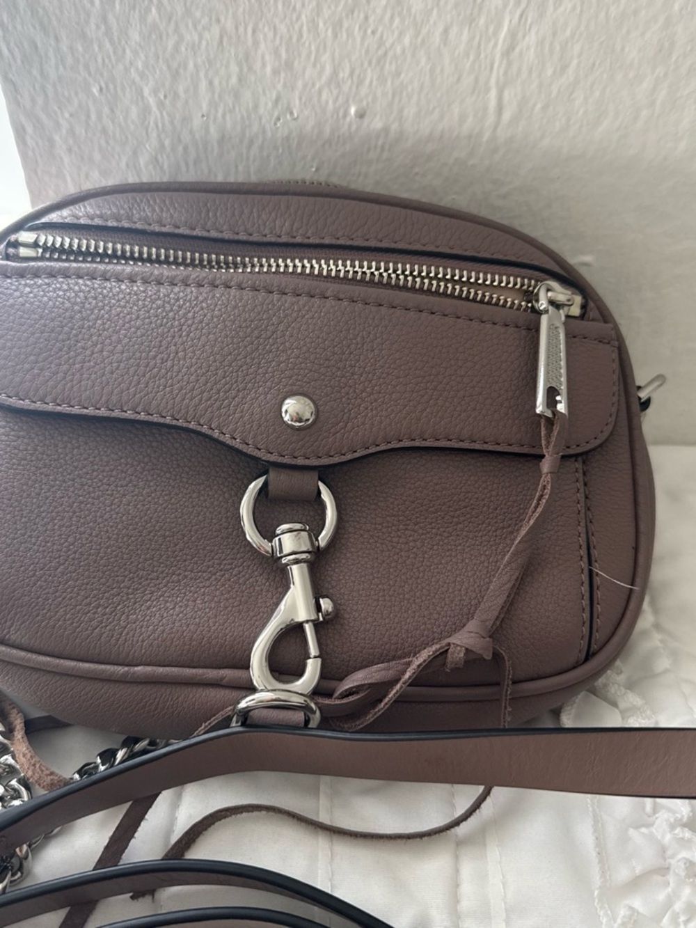 Rebecca Minkoff Mauve Taupe Leather Crossbody with Silver Hardware